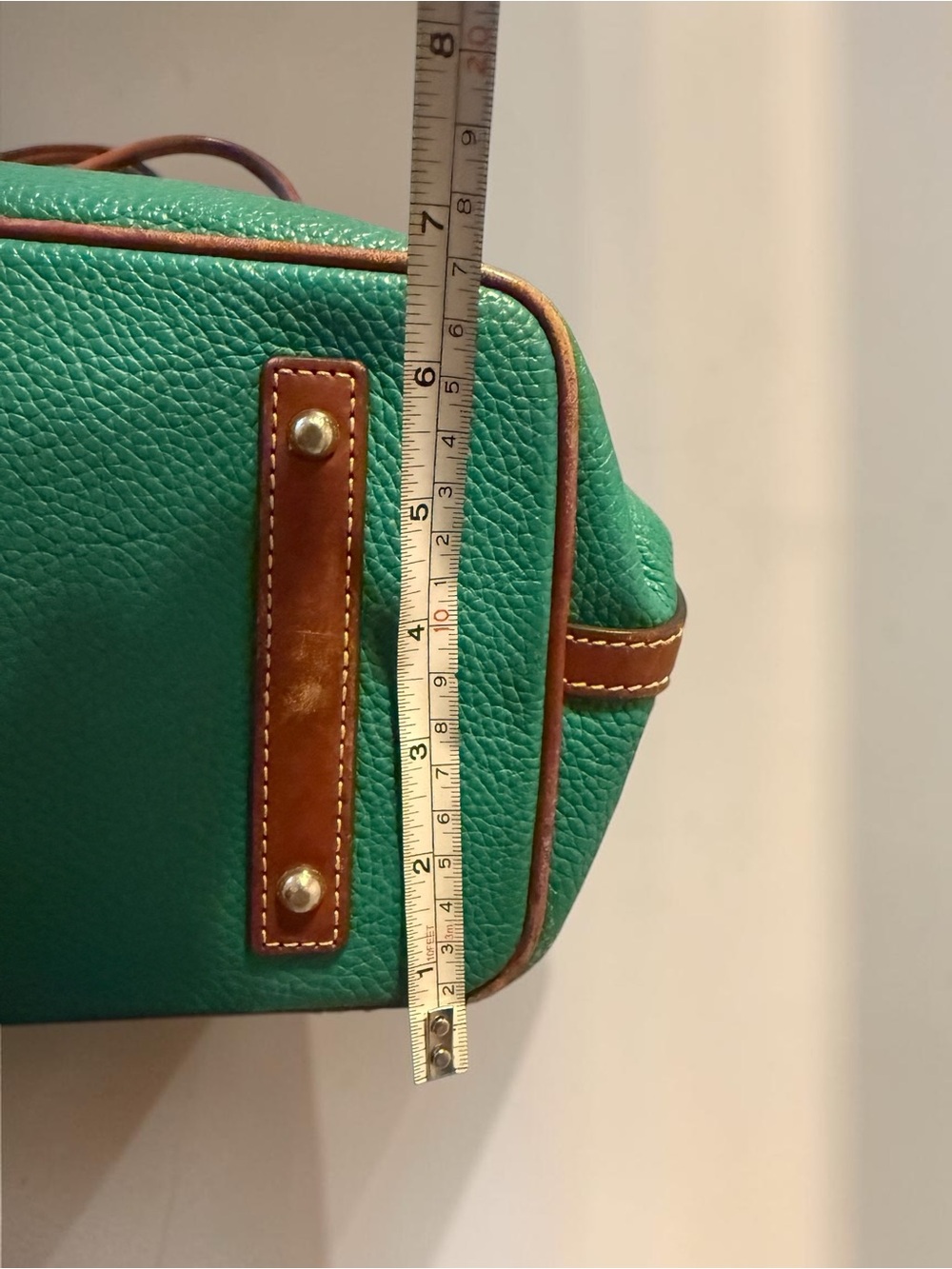 Dooney  and Bourke teal Leather Tote Bag with Brown Trim - Picture 5 of 11